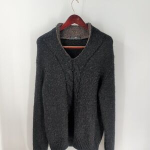 VTG Oversize D.A Daniele Alessandrini V-Neck Knit Classic Pullover Sweater Black